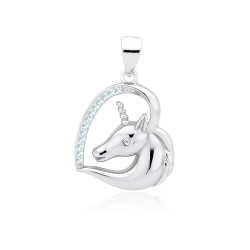 Pandantiv argint unicorn si inima cu pietre bleu DiAmanti Z1730CR_AQW-DIA (Argint 925‰ 2 g.)